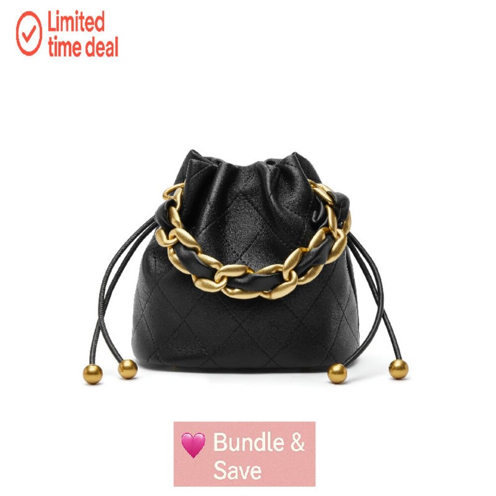 Mini Lambskin Quilted Bucket Bag with Chain Strap… - image 1